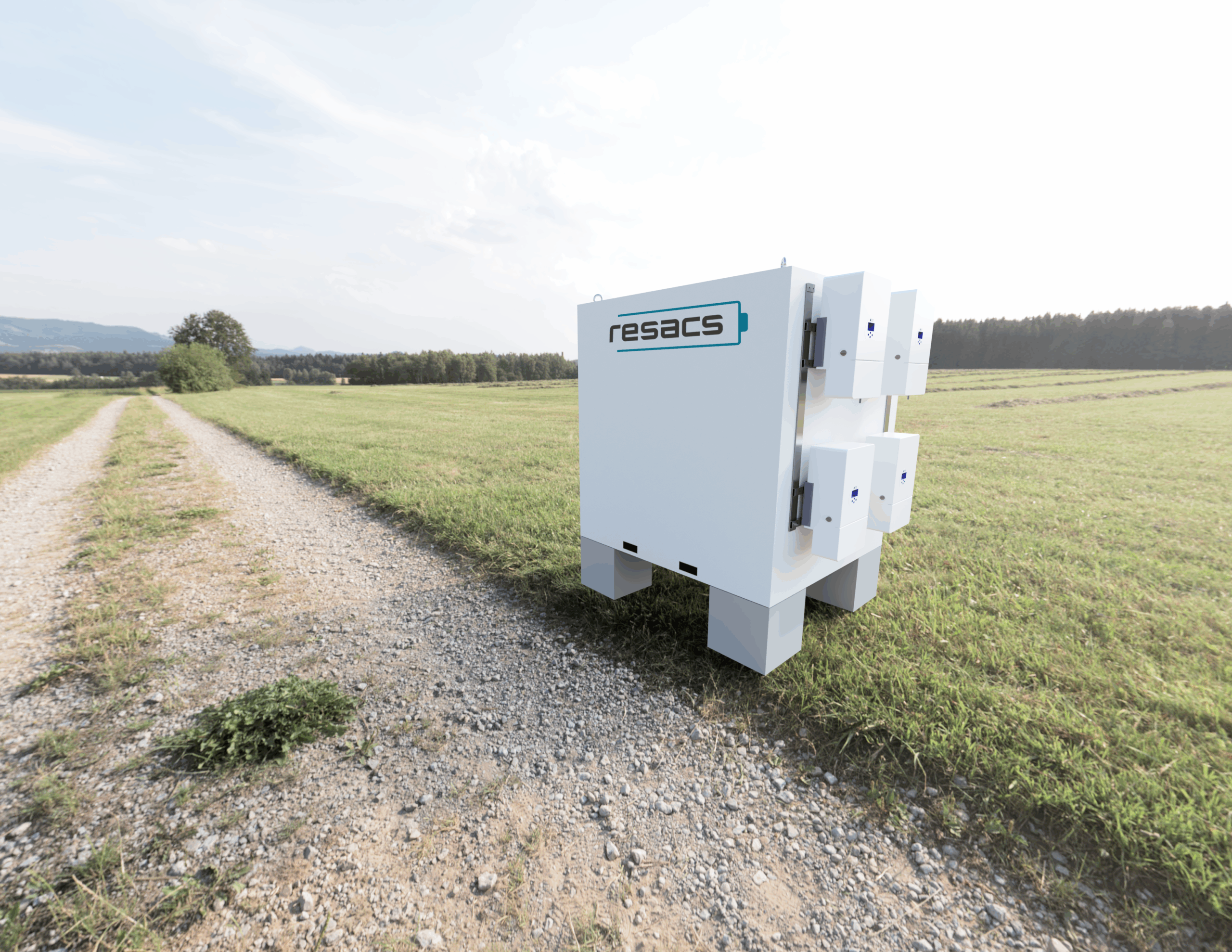 Venkovní bateriové úložiště Resacs – instalace&nbsp;v&nbsp;terénu