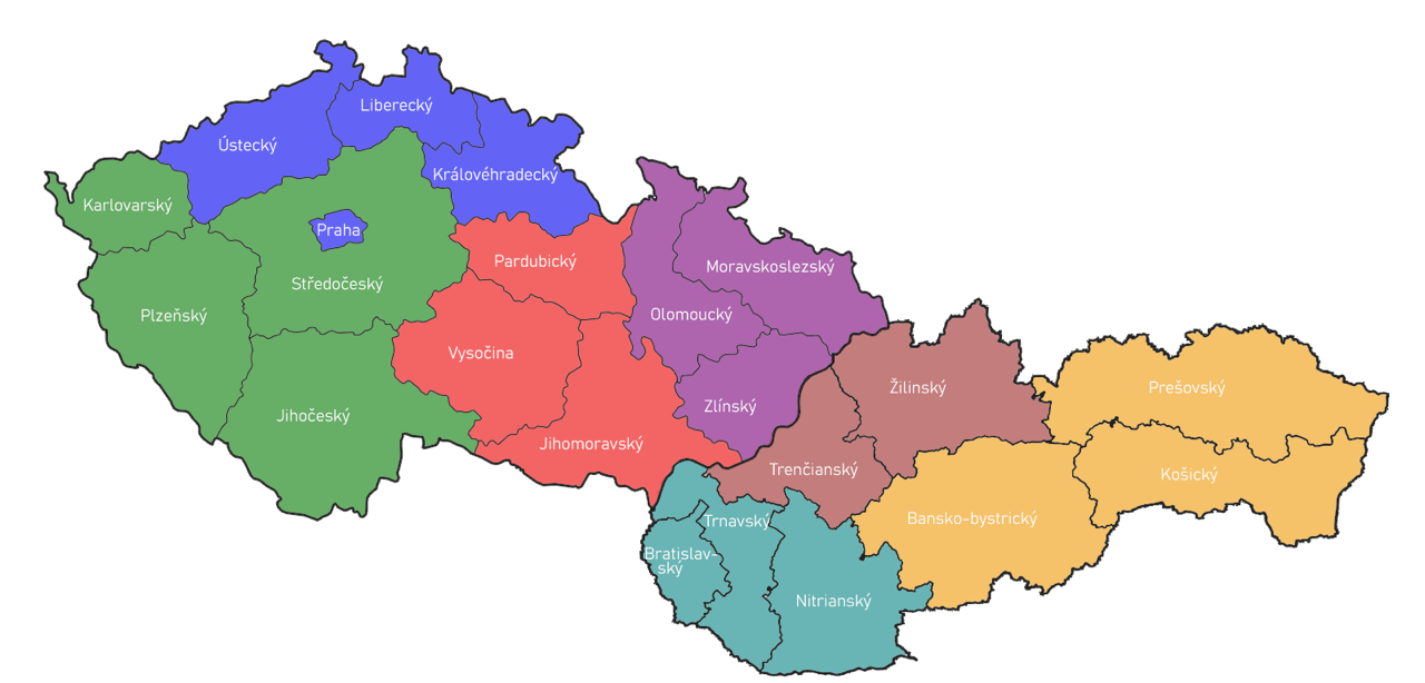 Mapa regionů – CZ/SK